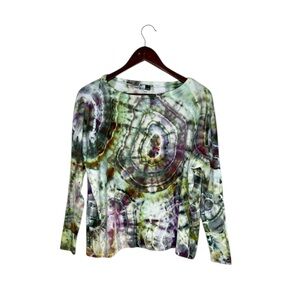 Vintage Annie Turbin Ice Tie Dye Ribbed Knit Long Sleeve Shirt Art to Wear